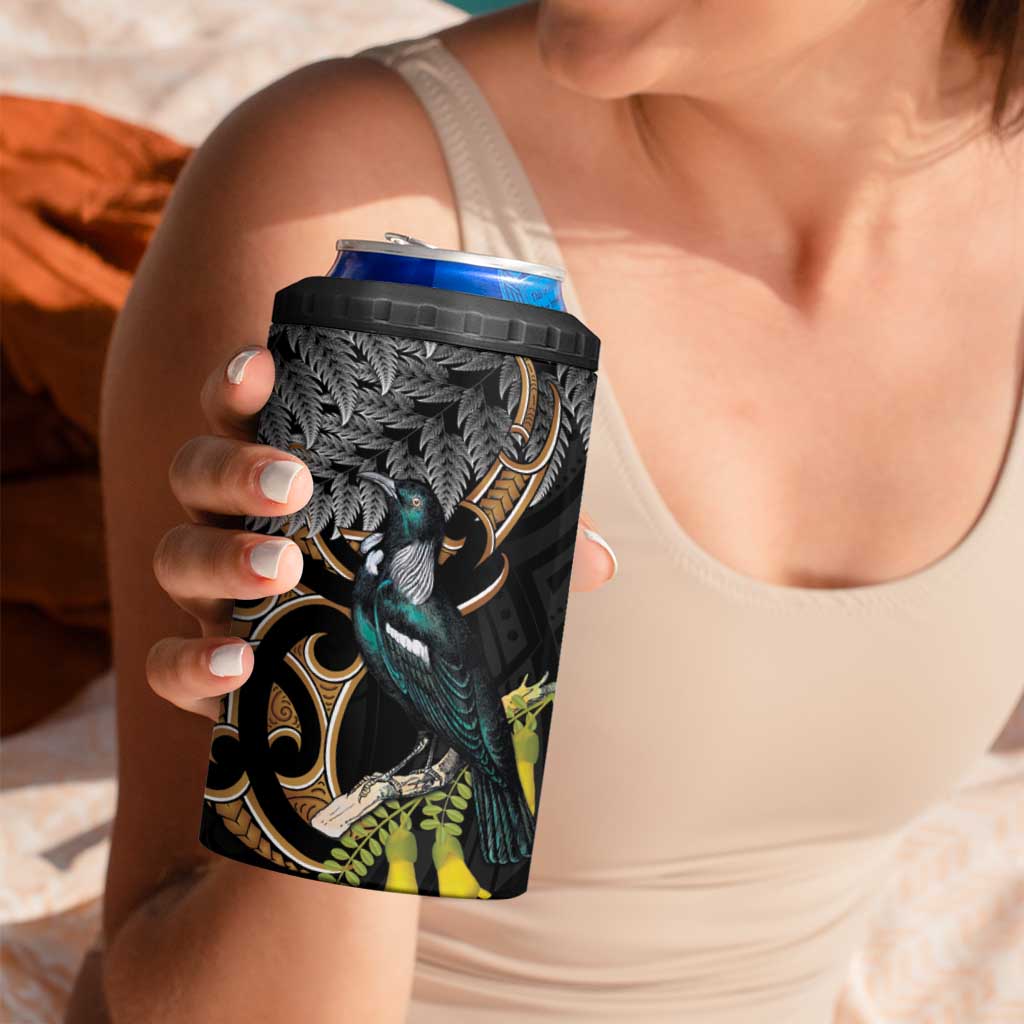 Aotearoa Kowhai Tui Bird 4 in 1 Can Cooler Tumbler Maori Ngaru With Silver Fern LT14 - Polynesian Pride