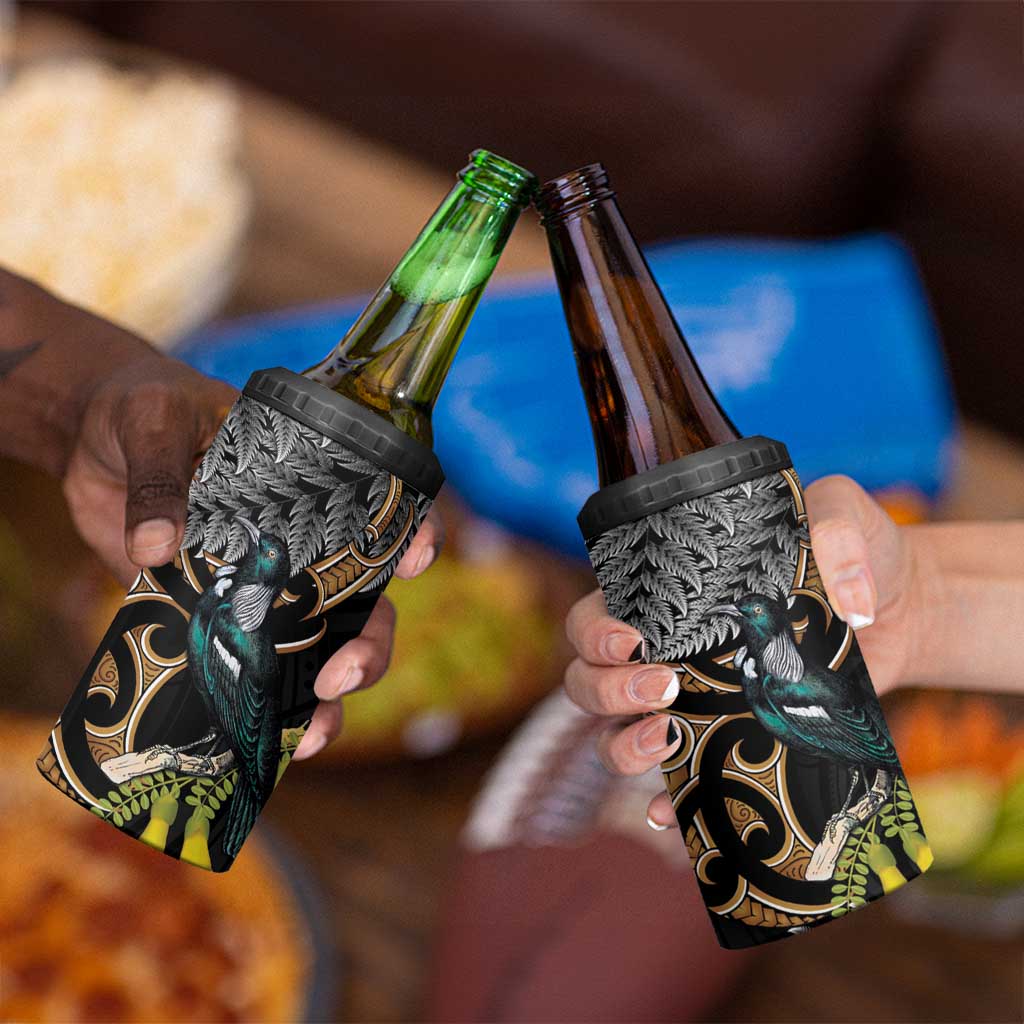 Aotearoa Kowhai Tui Bird 4 in 1 Can Cooler Tumbler Maori Ngaru With Silver Fern LT14 - Polynesian Pride