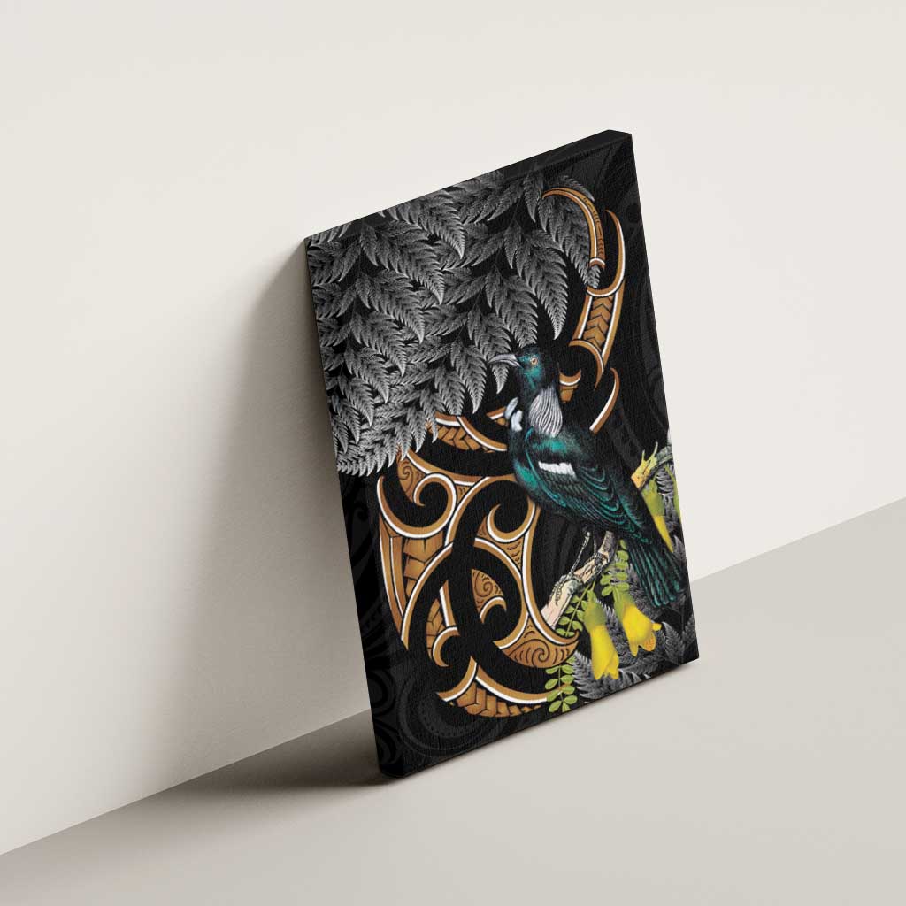 Aotearoa Kowhai Tui Bird Canvas Wall Art Maori Ngaru With Silver Fern