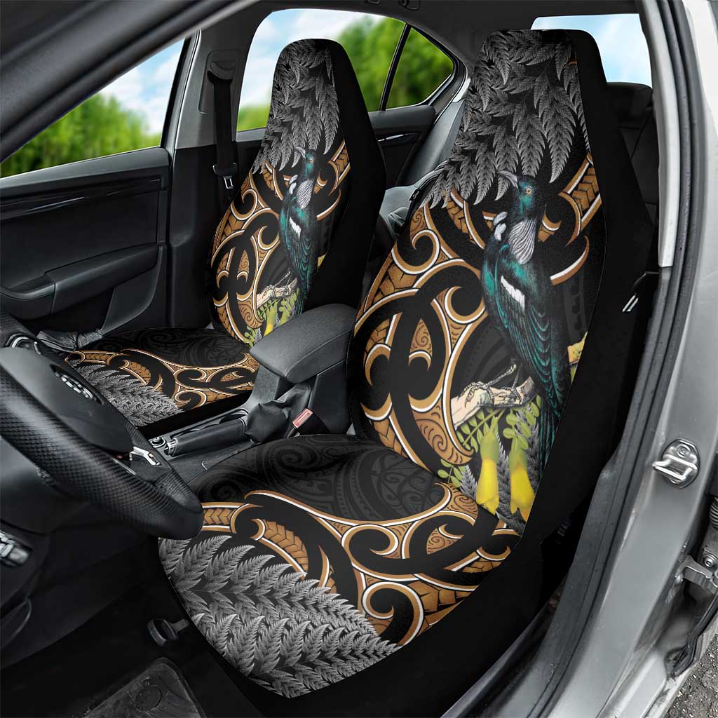Aotearoa Kowhai Tui Bird Car Seat Cover Maori Ngaru With Silver Fern LT14 - Polynesian Pride