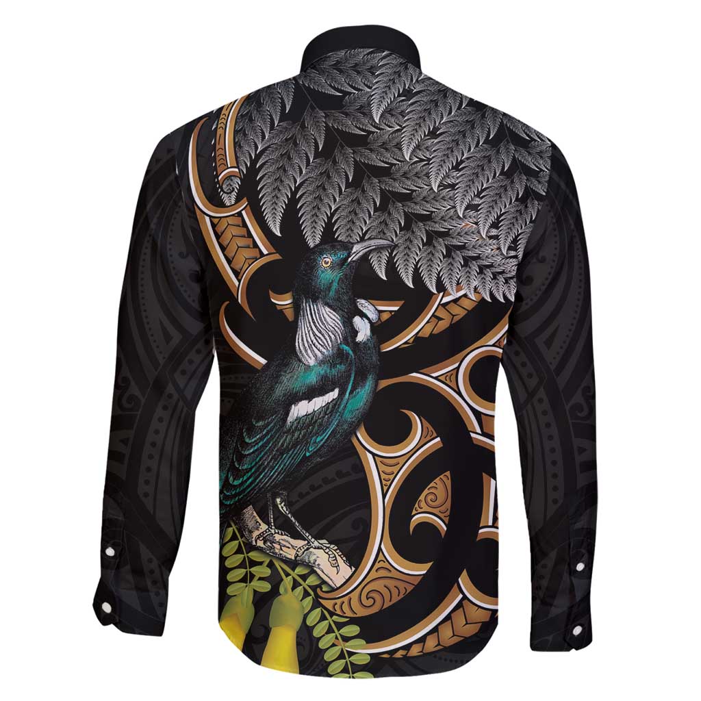 Aotearoa Kowhai Tui Bird Family Matching Off Shoulder Maxi Dress and Hawaiian Shirt Maori Ngaru With Silver Fern LT14 - Polynesian Pride
