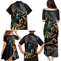 Aotearoa Kowhai Tui Bird Family Matching Puletasi and Hawaiian Shirt Maori Ngaru With Silver Fern LT14 - Polynesian Pride