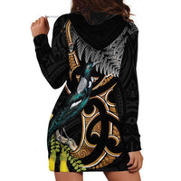 Aotearoa Kowhai Tui Bird Hoodie Dress Maori Ngaru With Silver Fern LT14 - Polynesian Pride