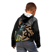 Aotearoa Kowhai Tui Bird Kid Hoodie Maori Ngaru With Silver Fern LT14 - Polynesian Pride