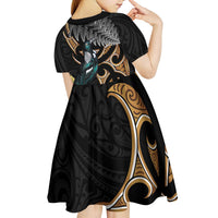 Aotearoa Kowhai Tui Bird Kid Short Sleeve Dress Maori Ngaru With Silver Fern LT14 - Polynesian Pride