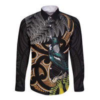 Aotearoa Kowhai Tui Bird Long Sleeve Button Shirt Maori Ngaru With Silver Fern