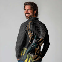 Aotearoa Kowhai Tui Bird Long Sleeve Polo Shirt Maori Ngaru With Silver Fern LT14 - Polynesian Pride