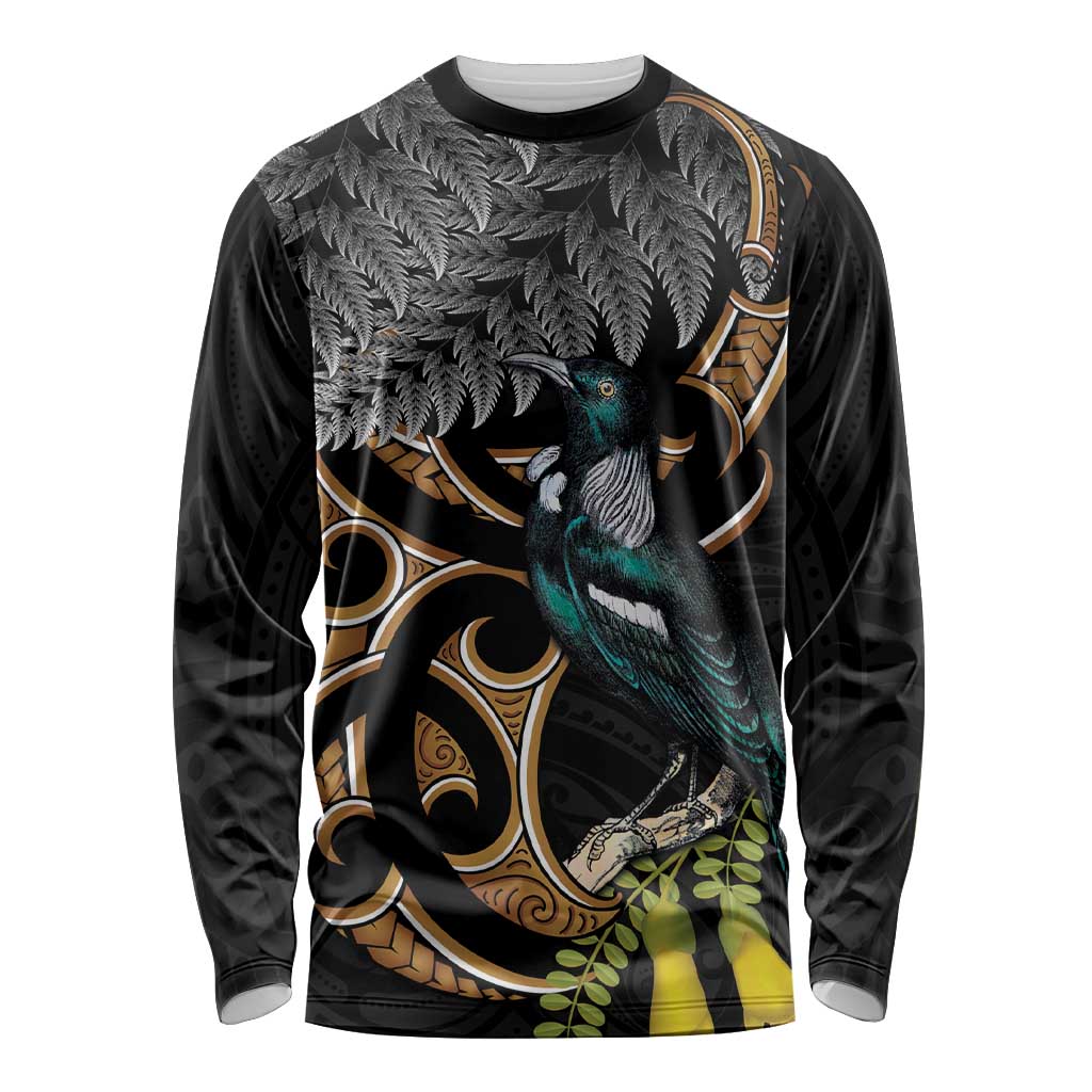 Aotearoa Kowhai Tui Bird Long Sleeve Shirt Maori Ngaru With Silver Fern