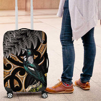 Aotearoa Kowhai Tui Bird Luggage Cover Maori Ngaru With Silver Fern LT14 Black - Polynesian Pride