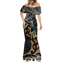 Aotearoa Kowhai Tui Bird Mermaid Dress Maori Ngaru With Silver Fern LT14 - Polynesian Pride