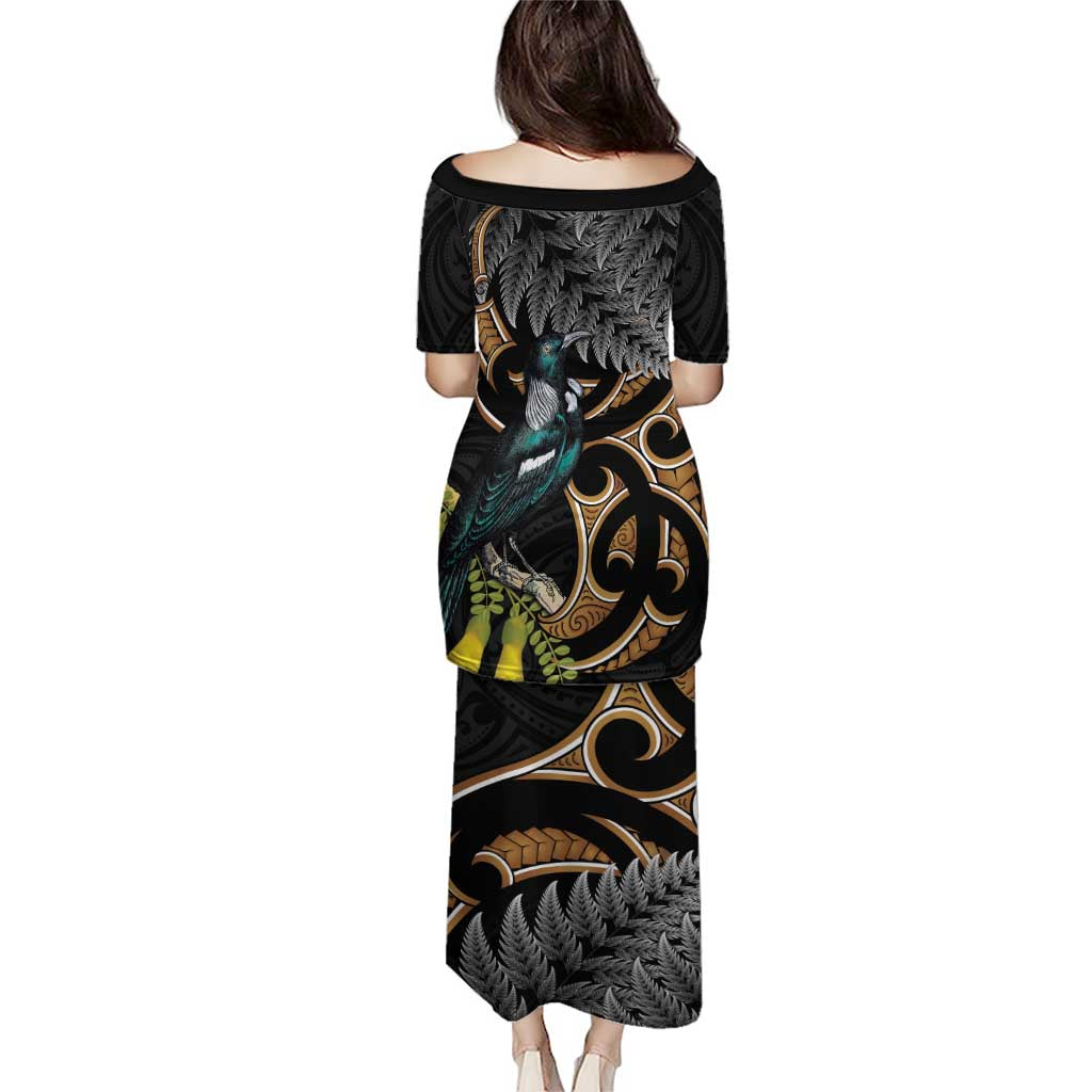 Aotearoa Kowhai Tui Bird Puletasi Maori Ngaru With Silver Fern LT14 - Polynesian Pride
