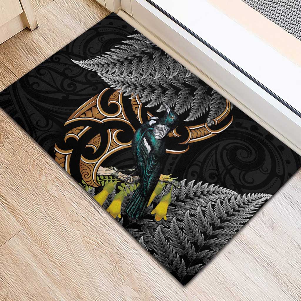 Aotearoa Kowhai Tui Bird Rubber Doormat Maori Ngaru With Silver Fern LT14 - Polynesian Pride