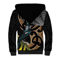 Aotearoa Kowhai Tui Bird Sherpa Hoodie Maori Ngaru With Silver Fern LT14 - Polynesian Pride