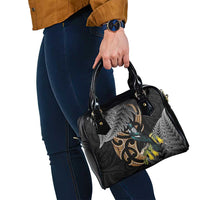 Aotearoa Kowhai Tui Bird Shoulder Handbag Maori Ngaru With Silver Fern