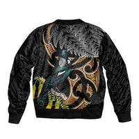 Aotearoa Kowhai Tui Bird Sleeve Zip Bomber Jacket Maori Ngaru With Silver Fern LT14 - Polynesian Pride