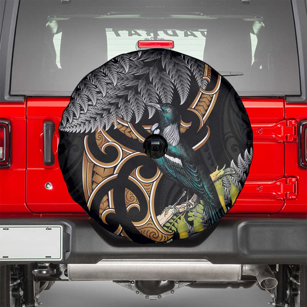 Aotearoa Kowhai Tui Bird Spare Tire Cover Maori Ngaru With Silver Fern LT14 - Polynesian Pride