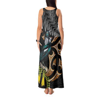 Aotearoa Kowhai Tui Bird Tank Maxi Dress Maori Ngaru With Silver Fern LT14 - Polynesian Pride