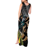 Aotearoa Kowhai Tui Bird Tank Maxi Dress Maori Ngaru With Silver Fern LT14 - Polynesian Pride