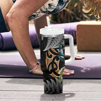 Aotearoa Kowhai Tui Bird Tumbler With Handle Maori Ngaru With Silver Fern