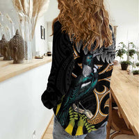 Aotearoa Kowhai Tui Bird Women Casual Shirt Maori Ngaru With Silver Fern LT14 - Polynesian Pride