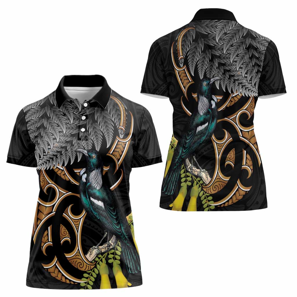 Aotearoa Kowhai Tui Bird Women Polo Shirt Maori Ngaru With Silver Fern
