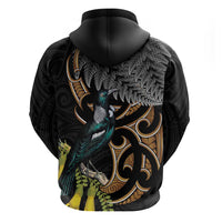 Aotearoa Kowhai Tui Bird Zip Hoodie Maori Ngaru With Silver Fern LT14 - Polynesian Pride