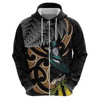 Aotearoa Kowhai Tui Bird Zip Hoodie Maori Ngaru With Silver Fern LT14 - Polynesian Pride