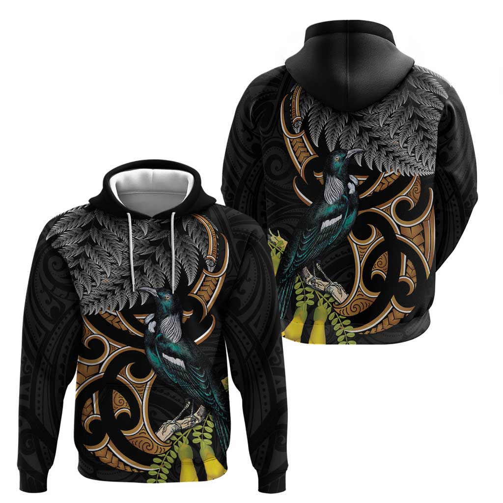 Aotearoa Kowhai Tui Bird Zip Hoodie Maori Ngaru With Silver Fern LT14 - Polynesian Pride
