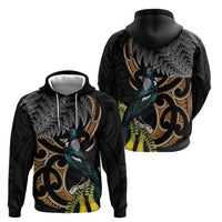 Aotearoa Kowhai Tui Bird Zip Hoodie Maori Ngaru With Silver Fern LT14 - Polynesian Pride