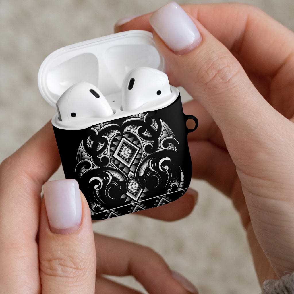 Black Ngaru Taniko With Aotearoa Maori Tattoo AirPods Case - Polynesian Pride