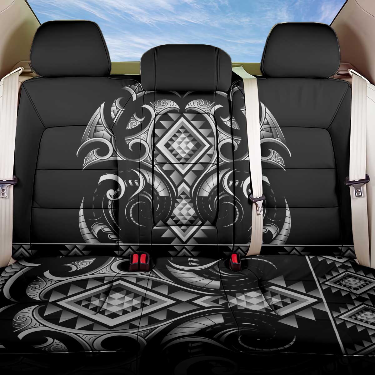 Black Ngaru Taniko With Aotearoa Maori Tattoo Back Car Seat Cover