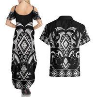 Black Ngaru Taniko With Aotearoa Maori Tattoo Couples Matching Summer Maxi Dress and Hawaiian Shirt LT14 - Polynesian Pride