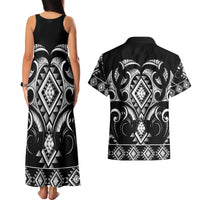 Black Ngaru Taniko With Aotearoa Maori Tattoo Couples Matching Tank Maxi Dress and Hawaiian Shirt LT14 - Polynesian Pride