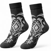 Black Ngaru Taniko With Aotearoa Maori Tattoo Crew Socks LT14 - Polynesian Pride