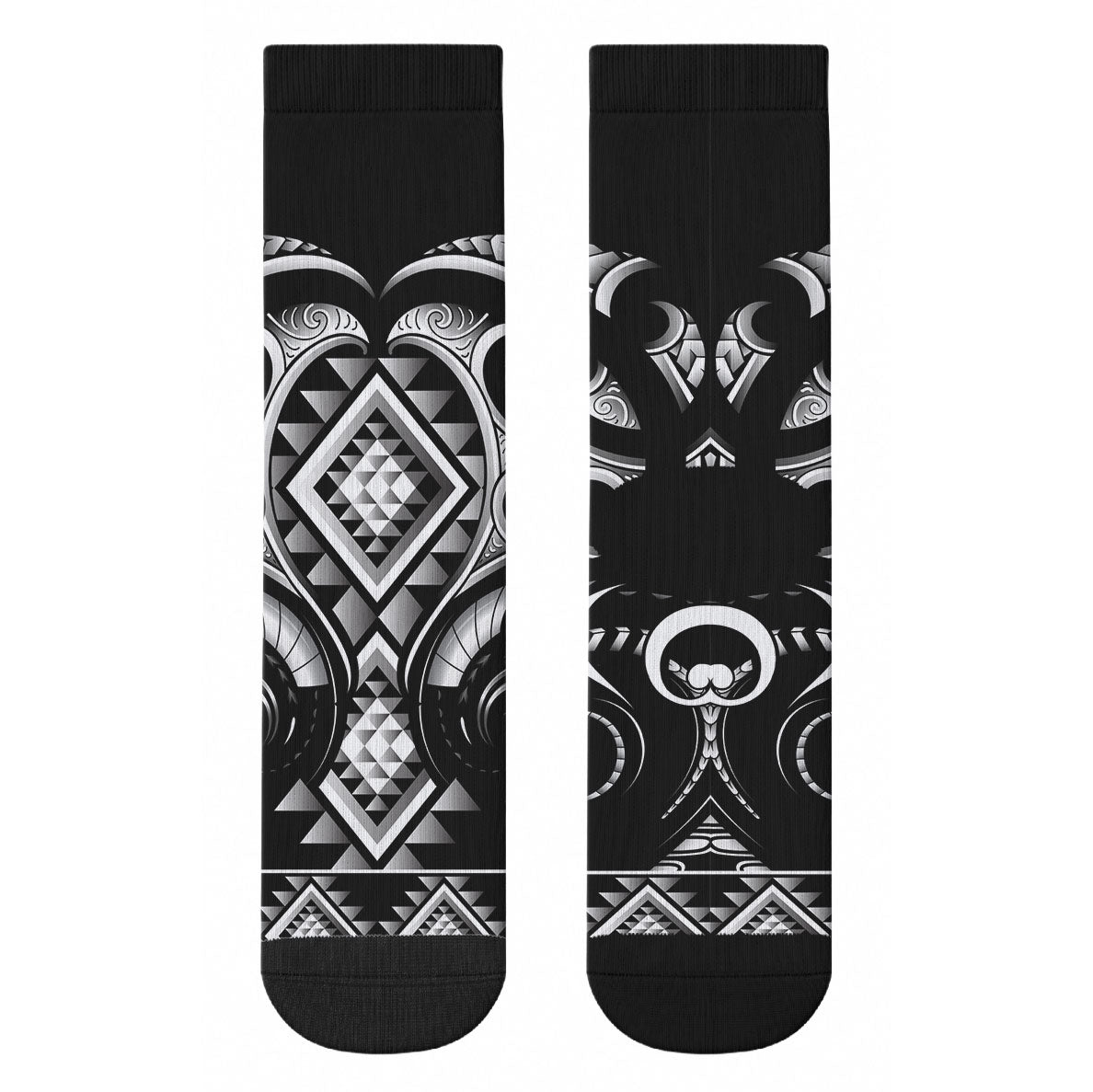 Black Ngaru Taniko With Aotearoa Maori Tattoo Crew Socks LT14 - Polynesian Pride