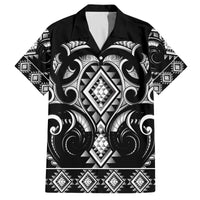 Black Ngaru Taniko With Aotearoa Maori Tattoo Family Matching Off The Shoulder Long Sleeve Dress and Hawaiian Shirt LT14 Dad's Shirt - Short Sleeve Black - Polynesian Pride