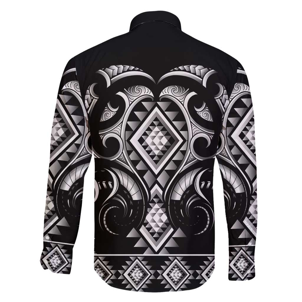 Black Ngaru Taniko With Aotearoa Maori Tattoo Family Matching Off Shoulder Maxi Dress and Hawaiian Shirt LT14 - Polynesian Pride