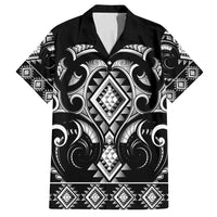 Black Ngaru Taniko With Aotearoa Maori Tattoo Family Matching Off Shoulder Short Dress and Hawaiian Shirt LT14 Dad's Shirt - Short Sleeve Black - Polynesian Pride