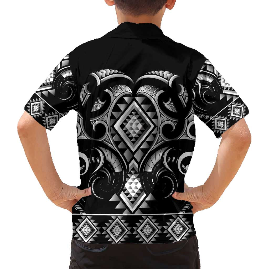 Black Ngaru Taniko With Aotearoa Maori Tattoo Family Matching Puletasi and Hawaiian Shirt LT14 - Polynesian Pride