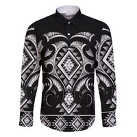 Black Ngaru Taniko With Aotearoa Maori Tattoo Family Matching Short Sleeve Bodycon Dress and Hawaiian Shirt LT14 Dad's Shirt - Long Sleeve Black - Polynesian Pride