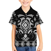 Black Ngaru Taniko With Aotearoa Maori Tattoo Family Matching Short Sleeve Bodycon Dress and Hawaiian Shirt LT14 Son's Shirt Black - Polynesian Pride