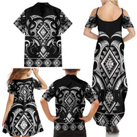 Black Ngaru Taniko With Aotearoa Maori Tattoo Family Matching Summer Maxi Dress and Hawaiian Shirt LT14 - Polynesian Pride