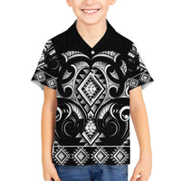 Black Ngaru Taniko With Aotearoa Maori Tattoo Family Matching Summer Maxi Dress and Hawaiian Shirt LT14 Son's Shirt Black - Polynesian Pride