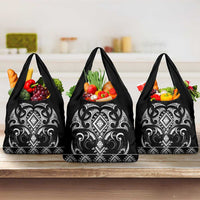 Black Ngaru Taniko With Aotearoa Maori Tattoo Grocery Bag LT14 3-pack One Size Black - Polynesian Pride