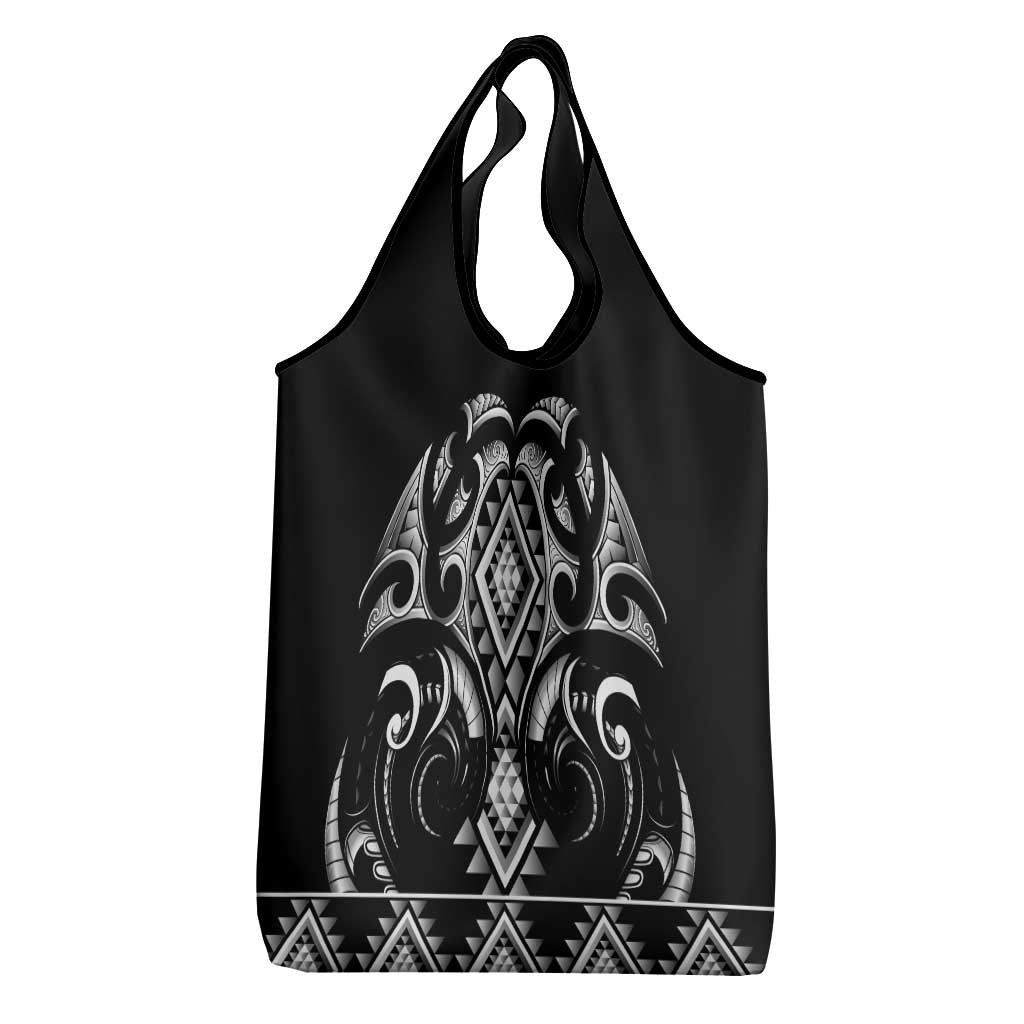 Black Ngaru Taniko With Aotearoa Maori Tattoo Grocery Bag LT14 - Polynesian Pride