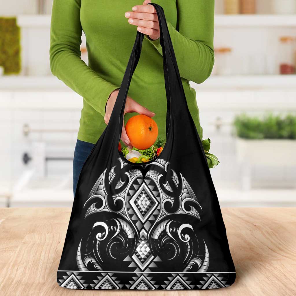 Black Ngaru Taniko With Aotearoa Maori Tattoo Grocery Bag LT14 - Polynesian Pride