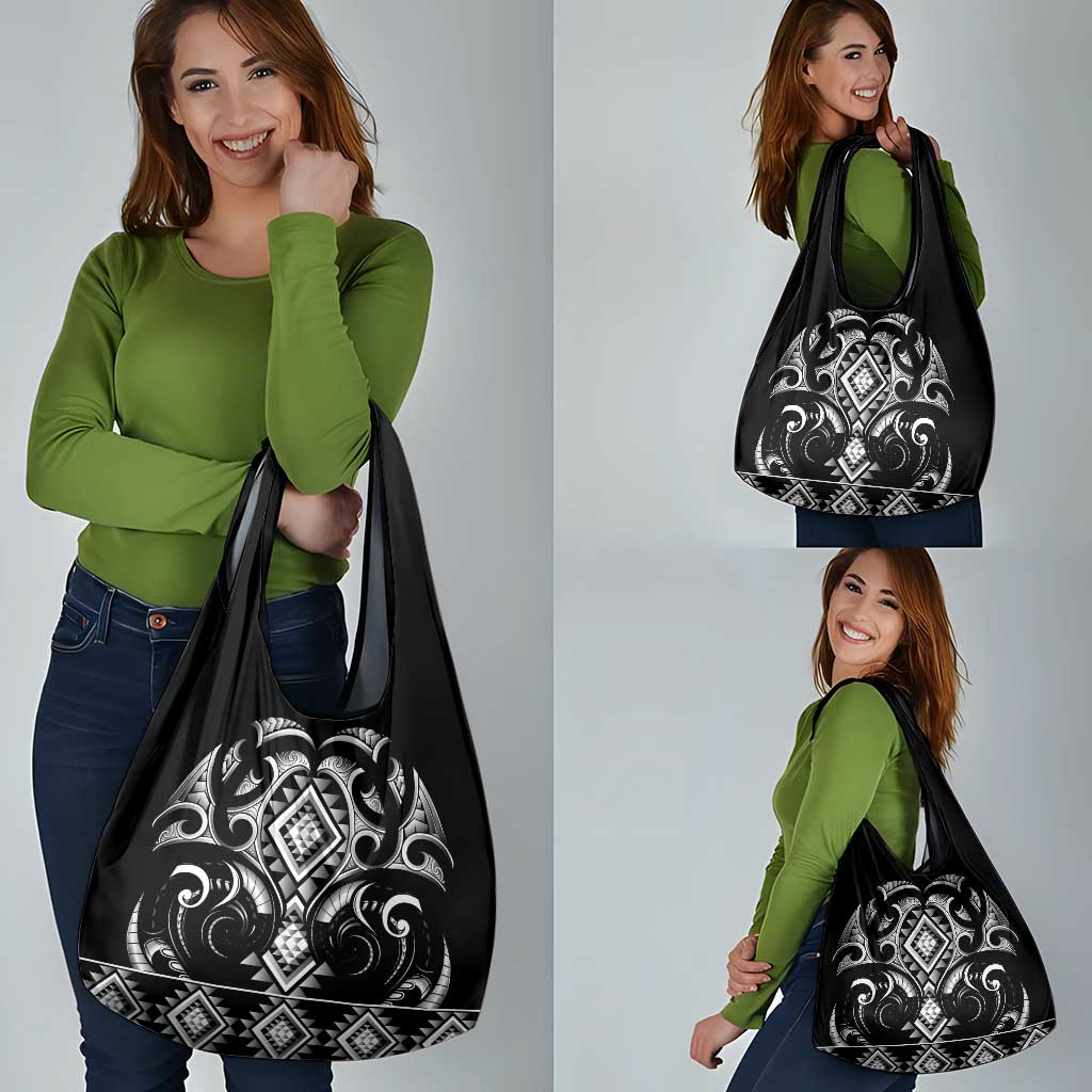 Black Ngaru Taniko With Aotearoa Maori Tattoo Grocery Bag LT14 - Polynesian Pride
