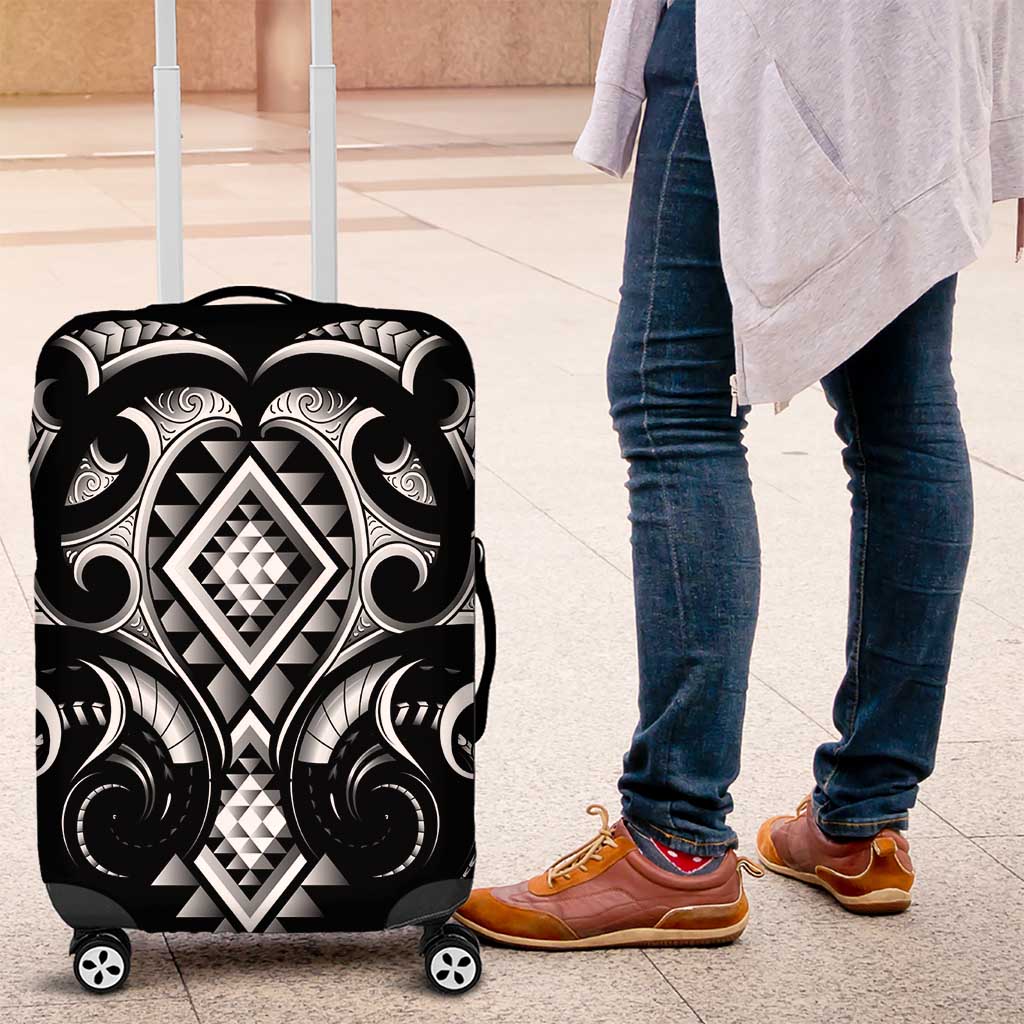Black Ngaru Taniko With Aotearoa Maori Tattoo Luggage Cover LT14 Black - Polynesian Pride