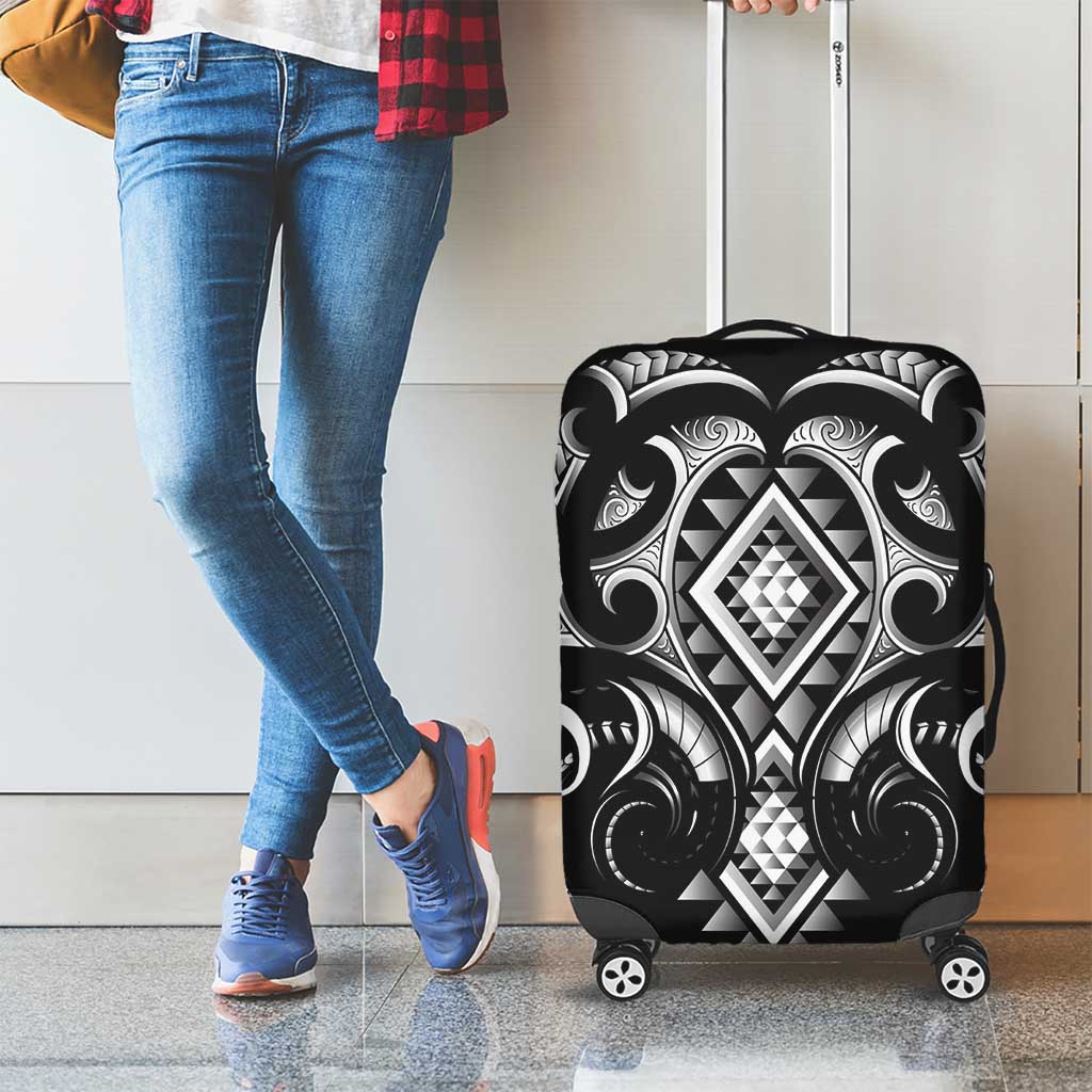 Black Ngaru Taniko With Aotearoa Maori Tattoo Luggage Cover LT14 - Polynesian Pride
