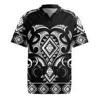 Black Ngaru Taniko With Aotearoa Maori Tattoo Rugby Jersey LT14 Black - Polynesian Pride